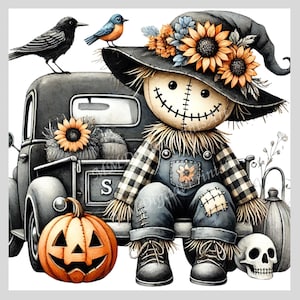 22 Halloween Vogelscheuchen PNG | Digitaler Download | Herbst-Ernte-Dekor | Halloween Party Einladungen | Sublimationsdesigns