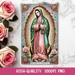 Carta de Tarô Nossa Senhora de Guadalupe PNG, Impressão Digital da Virgem Maria, Arte Espiritual de Parede, Tarô de Ícone Católico, Download Digital de Arte Popular Mexicana