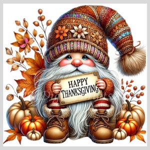 Fall Gnomes PNG Bundle | Happy Thanksgiving Gnome Clipart | Autumn Harvest Digital Download