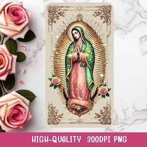 Carta de Tarô Nossa Senhora de Guadalupe PNG, Impressão Digital da Virgem Maria, Arte Espiritual de Parede, Tarô de Ícone Católico, Download Digital de Arte Popular Mexicana