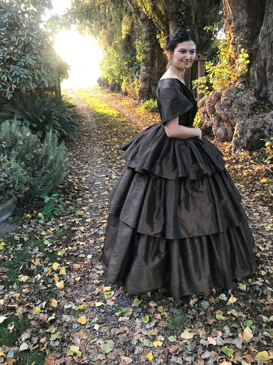 Ballgown, Brown, 1800s, Ruffle, Civil War, Reenactment, Dance, Formal, 1860, Quinceanera, 16