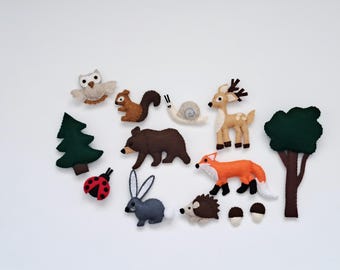 Woodland Felt Animal Toy Set, Neutral Forest Nursery Decor, Nature Inspired Handmade Gift