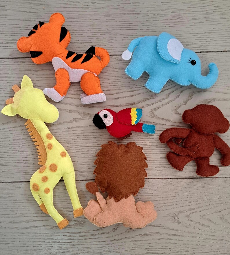 Felt Jungle Animals Set, Felted Safari Characters, Felt Zoo Toys