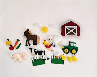 Felt Farm Animals Set – Handmade Barn, Tractor, Animals – Montessori Toddler Toy