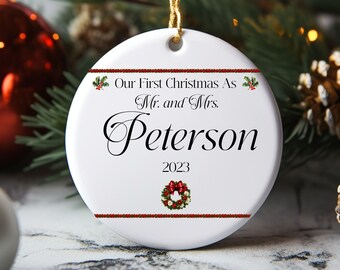 First Christmas Married Ornament, Mr and Mrs Christmas Ornament, Personalized Mr and Mrs Ornament, First Christmas together, Wedding gift