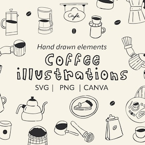 Ilustração de menu de café desenhado à mão, linha de arte, png, clipart, svg, clipart vetorial, design de menu de café, modelo Canva
