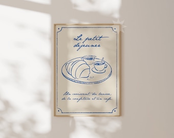 Blue French Croissant Print | Trendy Kitchen Art (Digital Print)