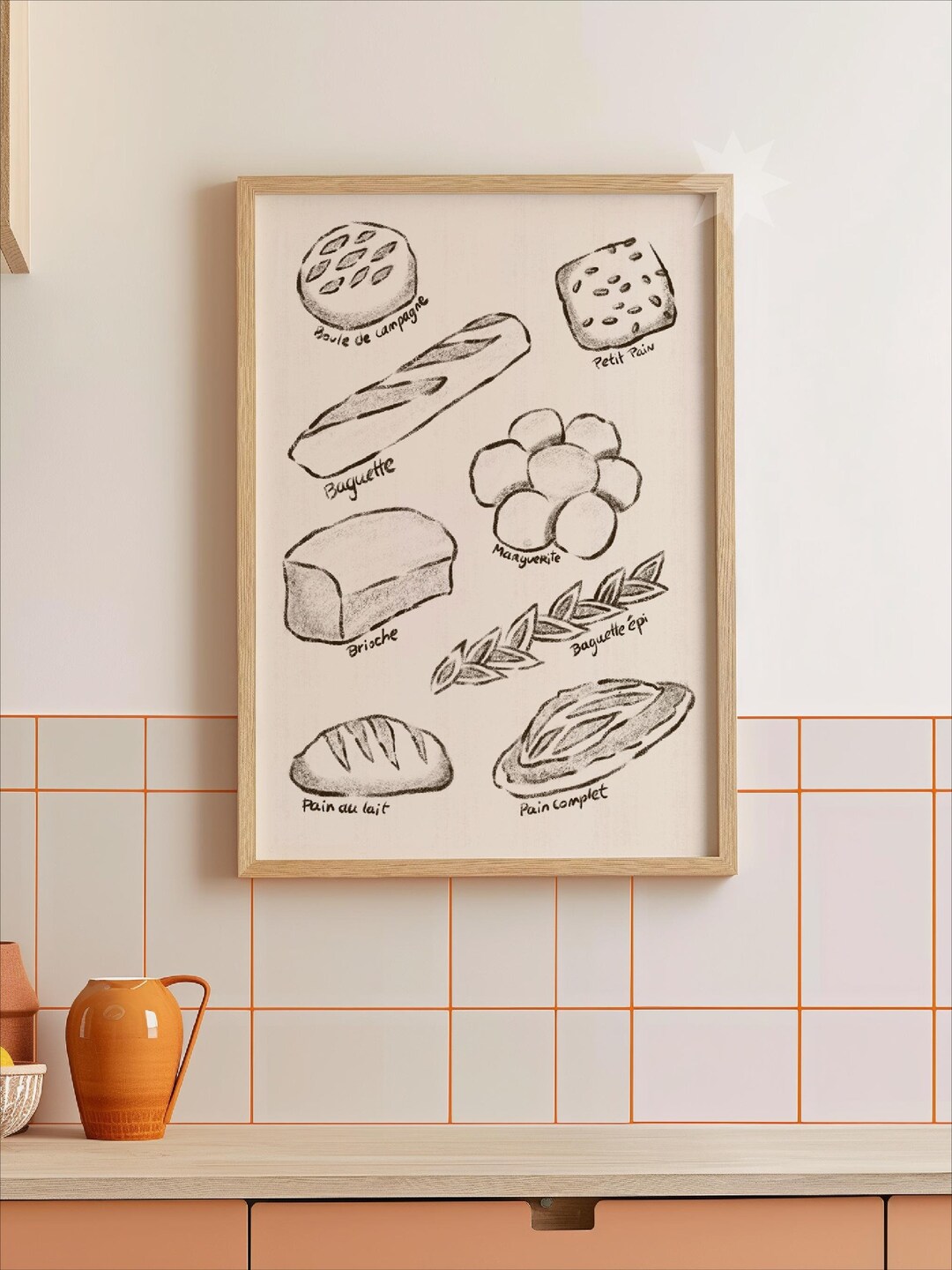 kitchen prints | 9 printables | trendy kitchen wall... Trendy Kitchen Wall Art | Bakery Poster for Kitchen | Hand Drawn ...