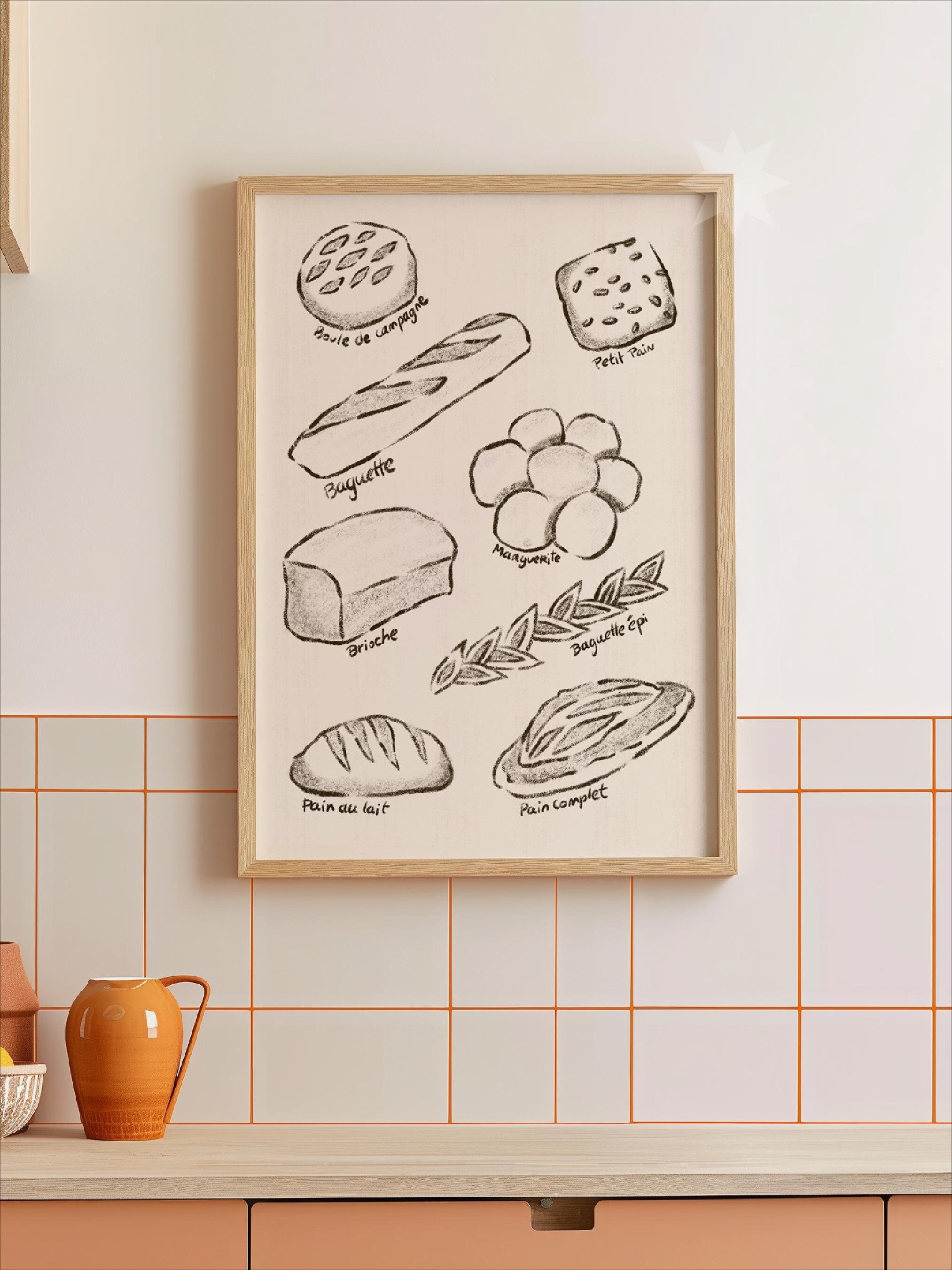 Trendy Kitchen Wall Art | Bakery Poster for Kitchen | Hand Drawn ...