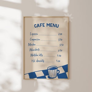 Arte de parede de menu de café | Decoração de cozinha desenhada à mão | Impressão de arte de parede de cozinha moderna | Pôster de menu de cafeteria | Download digital