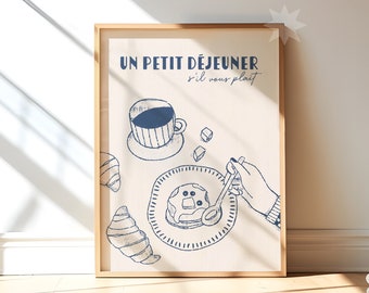 Print Frans ontbijt: muurkunst croissant en koffie (digitale print)