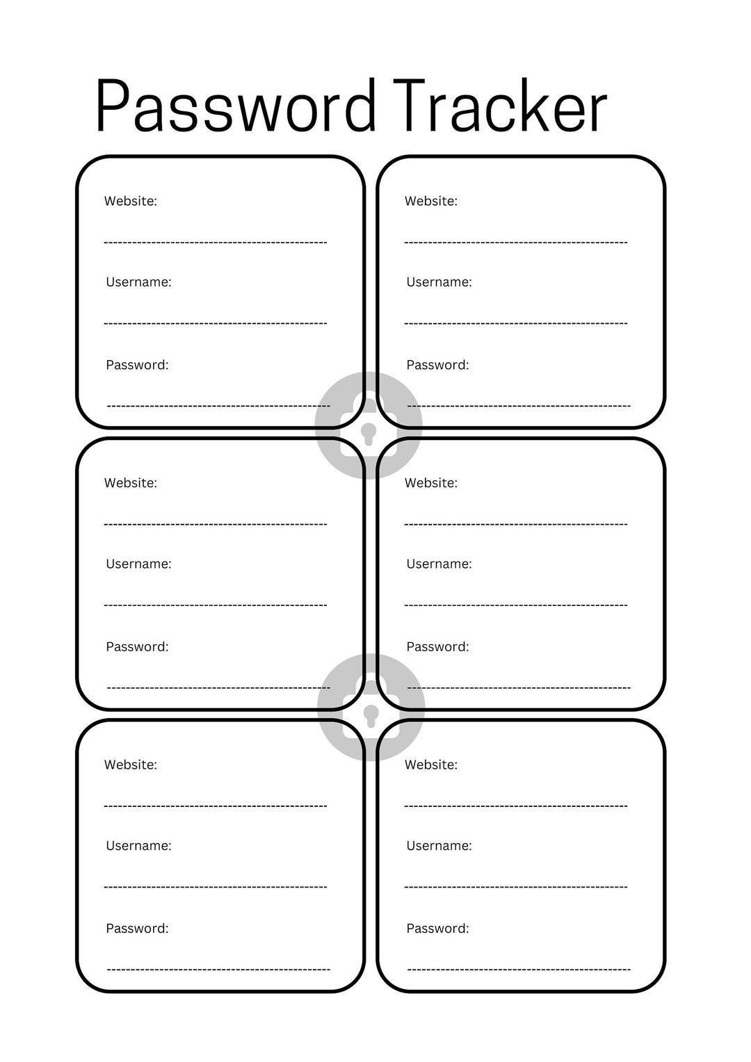 Digital Password Tracker PDF Printable A4 1 Design Etsy