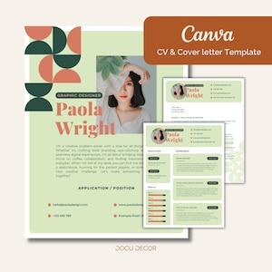 Currículo criativo e carta de apresentação para designer gráfico | Editável no Canva grátis