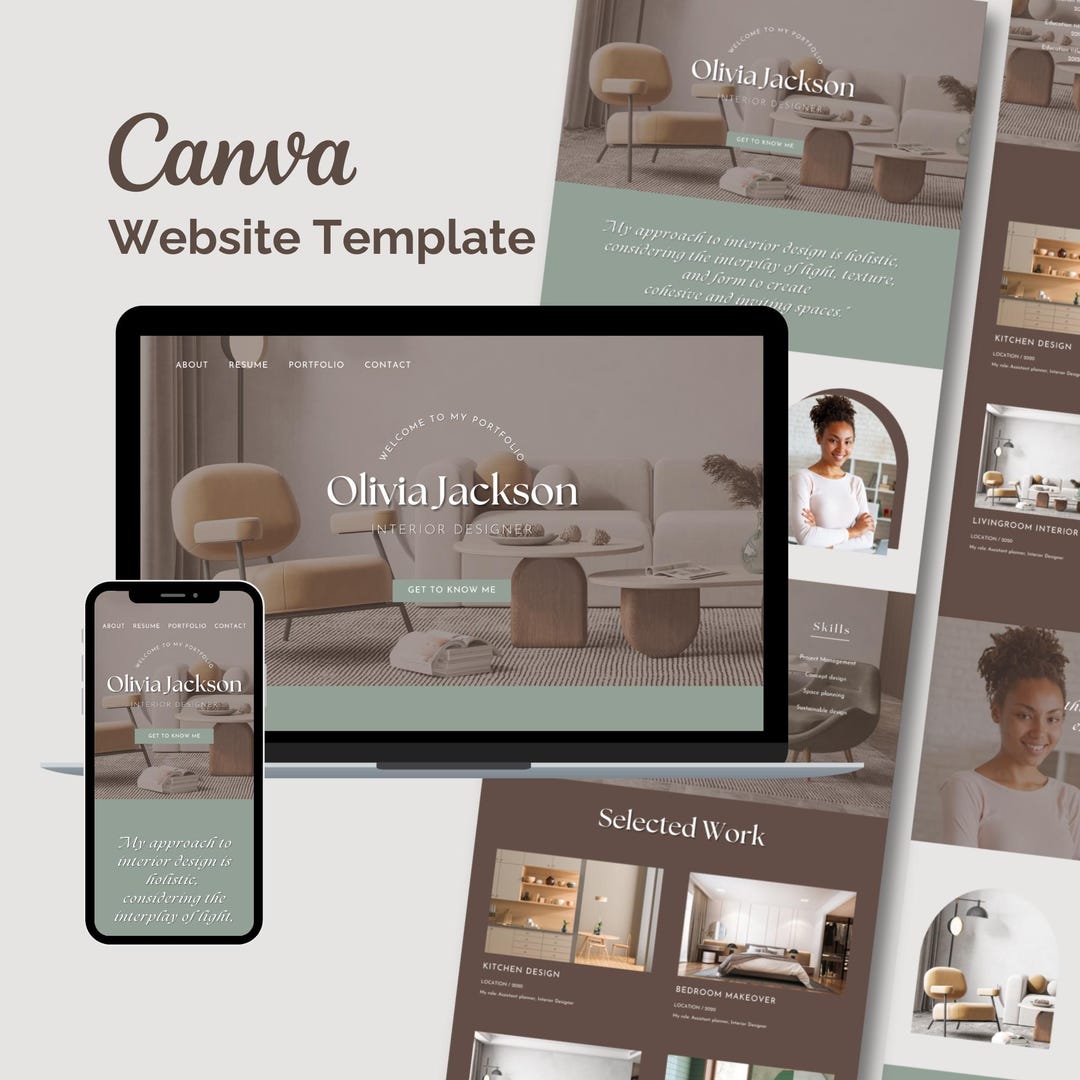 Canva Website Portfolio for Interior Designer | One Page Website With ...