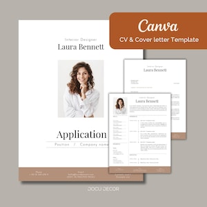Plantilla de currículum de diseñador de interiores: CV y carta de presentación editables en Canva