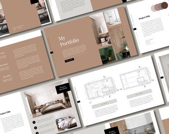 Plantilla de portafolio para diseñador de interiores / Funciona en Canva gratis e InDesign