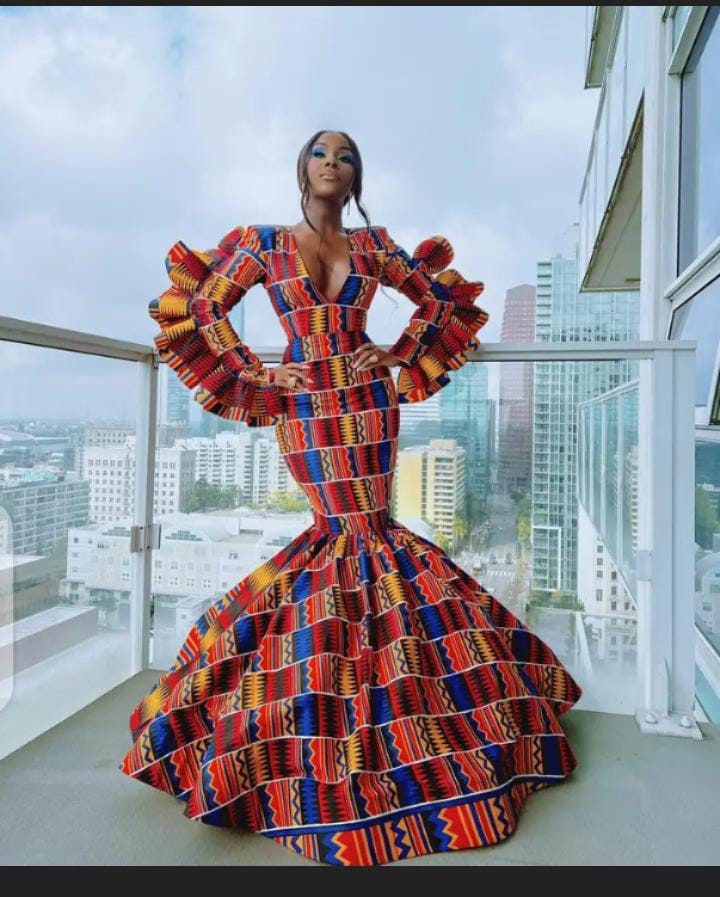 African print top ball gowns