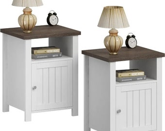 Nightstands Set of 2| Rustic Vintage End Side Table with Storage for Bedroom Living Room|White Bedside Table With Drawer And Shelves