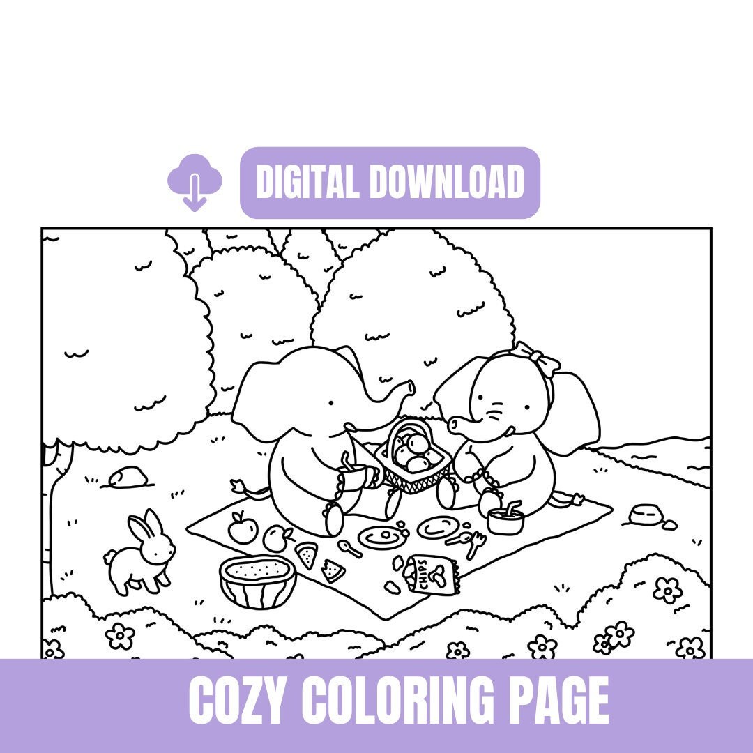 1 Cozy Coloring Page for Kids and Adults A4, Cute Animals, Kawaii