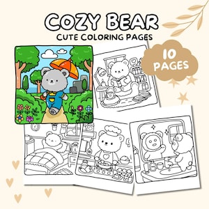 Cozy Bear Coloring Pages, Bold and Easy Coloring Pages, Coloring, Instant Download, Cute and Cozy Digital Coloring Pages, Relaxing Coloring