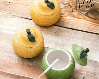 Lime & Lemon Ashtray, Ceramic Citrus Ashtray, Lemon and Lime Ashtray with Lid, Closed Lid Ashtray, Fruit Ashtray, Ceramic Ashtray with Lid.