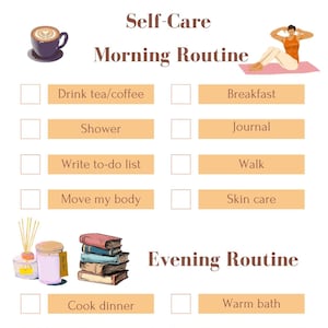 Self-care Daily Printable Planner: Morning and Evening Routine Checklist for Wellness | Instant Download
