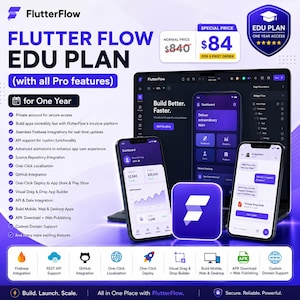 Plan educativo de FlutterFlow (todas las funciones Pro) / Activación de licencia por 1 año