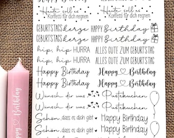 For short candles | Birthday | DIN A5 waterslide decal candle tattoo film | Candle tattoo | Candle film white or black
