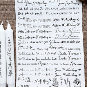 Muttertag | DIN A4 Wasserschiebefolie mit verschiedenen Motiven | Kerzen Tattoofolie | Kerzentattoo | Kerzenfolie