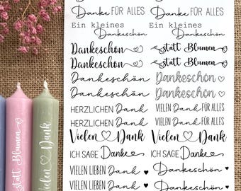 Für kurze Kerzen | Dankeschön | DIN A5 | Danke Wasserschiebefolie Kerzen Tattoofolie | Kerzentattoo | Kerzenfolie weiße od. schwarze Schrift