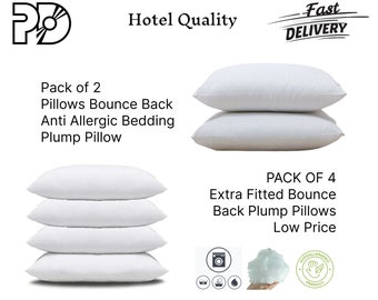 Hotel Quality Pack of 2,4 Pillows Bounce Back Anti Allergic Bedding Plump Pillow