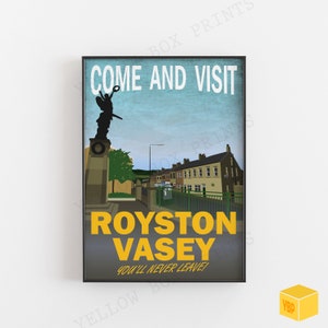 Ven a visitar Royston Vasey / Centro de la ciudad - Póster de la LIGA DE CABALLEROS - Disponible en tamaños A5, A4 y A3 con envío gratuito al Reino Unido