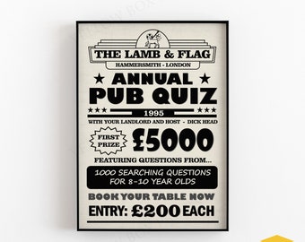 Annual Pub Quiz at the Lamb and Flag advert - BOTTOM Poster Print - Available in A5, A4 & A3 Sizes with Free Uk Delivery