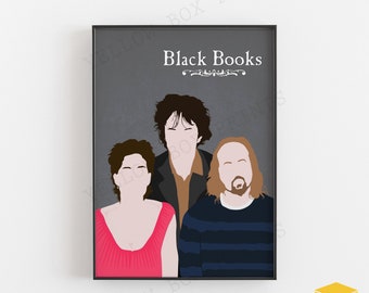 BLACK BOOKS Minimalist Comedy Characters Poster Print - Available in A5, A4 & A3 Sizes with Free UK Delivery