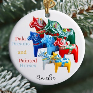 Personalized Sweden Christmas Ornament, Swedish Dala Horse, Scandinavian Decor, Custom Swedish Gift, Norwegian Gift, Custom Ornament