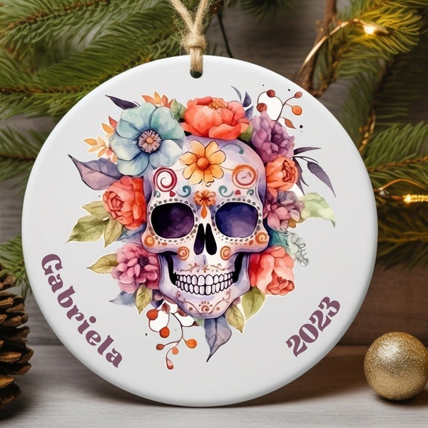 Dia de los Muertos Ornament, Sugar Skull Gifts, Sugar Skull Ornament, Day of the Dead Christmas Ornament, Personalized Christmas Ornament