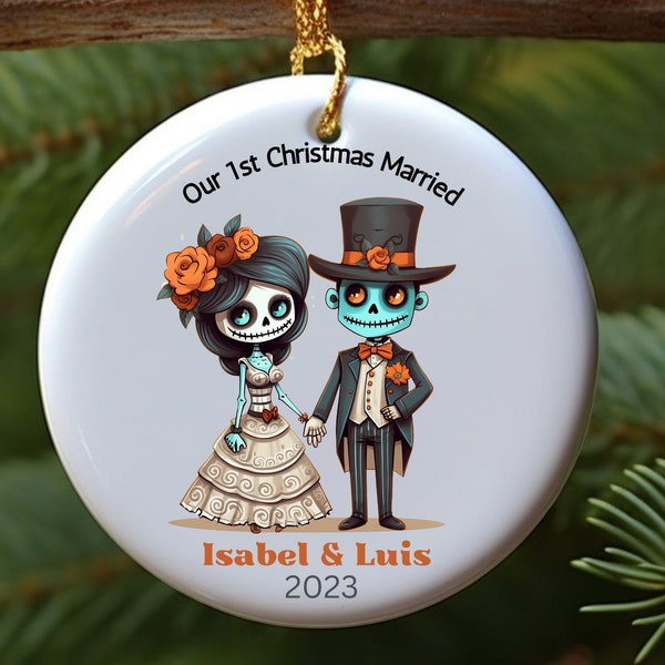 First Christmas Married Ornament, Our First Christmas, Dia De Los Muertos, Sugar Skull Gifts, Couple Ornament, Mr and Mrs Ornament, Custom