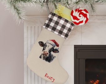 Personalized Cow Christmas Stocking | Gift for Cow Lover | Custom Farmhouse Stocking | Rustic Animal Holiday Decor | Cute Cow Gifts