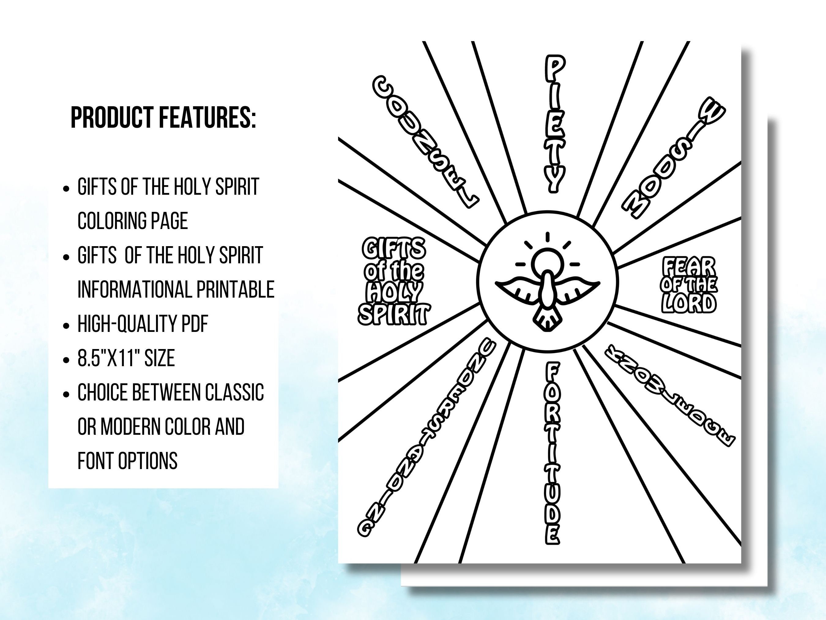 Gifts of the Holy Spirit Coloring Page and Info Card - Etsy