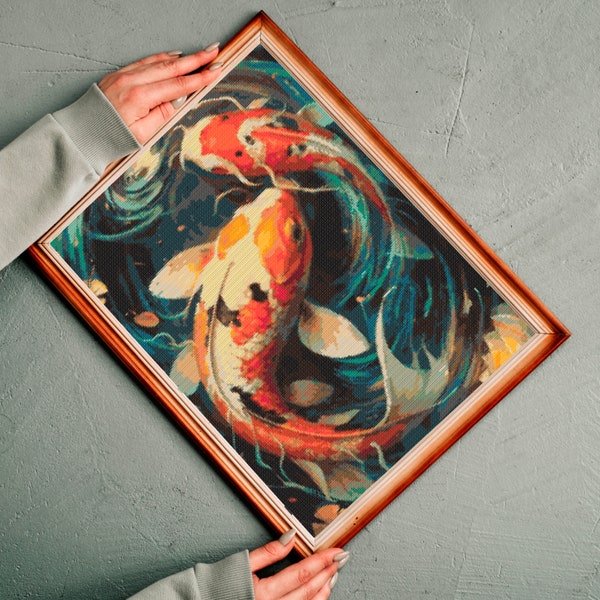 Cross Stitch PDF Pattern - KOI Fish Embroidery Design - Handmade Needlework Art - Perfect for Home Decor and Gifts - Instant Download
