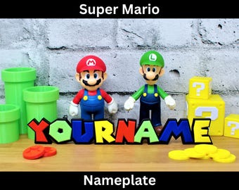 Letrero con nombre personalizado estilo Mario / Letrero de escritorio personalizado / Super Mario Bros / Letrero para habitación infantil / Letrero para sala de juegos / Placa con nombre para niño y niña
