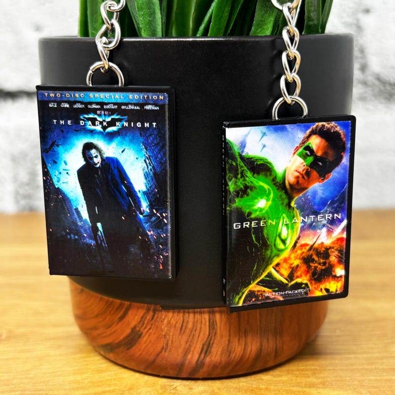 Mini DVD Keychain Superhero Movies AH, Miniature Film Cover Art Case