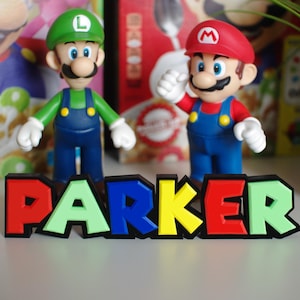 Letrero personalizado con el nombre de Mario, letrero de escritorio personalizado, adorno para tarta de Super Bros., decoración de videojuegos, regalo de cumpleaños de Nintendo, habitación infantil, regalo para gamers