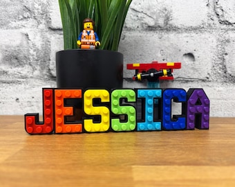 Custom Brick Nameplate (Black), Block Style Name, Bedroom Decor Letters, 3D Alphabet Desk, Kids Birthday Party, Playground Nursery AFOL Sign