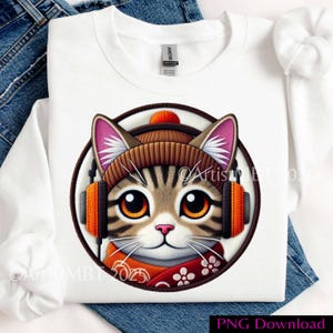 Funny Quirky Cat Clipart, Cute Cat, Headphones Kitty Tunes, Cool Cat T-shirt Digital Designs, Funny Cat Mom Instant Download, Commercial Use