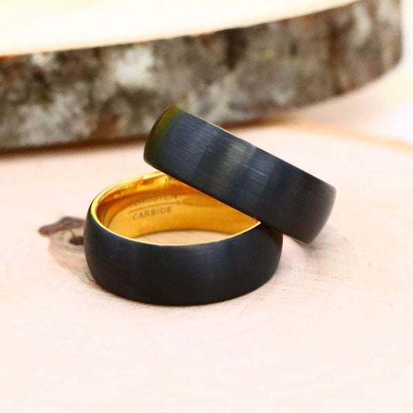 Black Wedding Band, 8mm Black Ring, Rose Gold Ring, Gold Tungsten Ring, Custom Wedding Band, Tungsten Wedding Ring, Gold Tungsten Ring Men