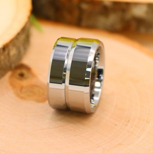 Polished Silver Tungsten Wedding Ring, Guys Promise Ring, Men&#39;s Engagement Ring, Gift for Husband, Matching Ring for Couple, Tungsten Bands