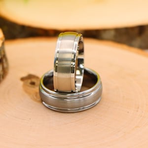 8mm,Matte Finished Center Flat, Tungsten Promise Ring for Men, Personalized Engraved Titanium Band, Titanium Couples Ring, Anniversary Bands