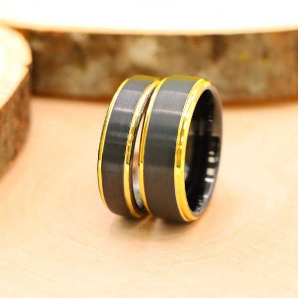 Matching Engagement Ring, His and Her Wedding Band, Black Tungsten Band for Men or Women, Mens Wedding Band, Mens Ring, Black Tungsten Rings
