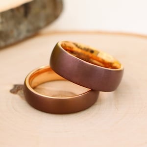 Brown Ring, Rose Gold Tungsten Wedding Band, Engraved Wedding Ring, Unique Promise Ring, Men&#39;s Brown Rose Gold Tungsten Engagement Bands